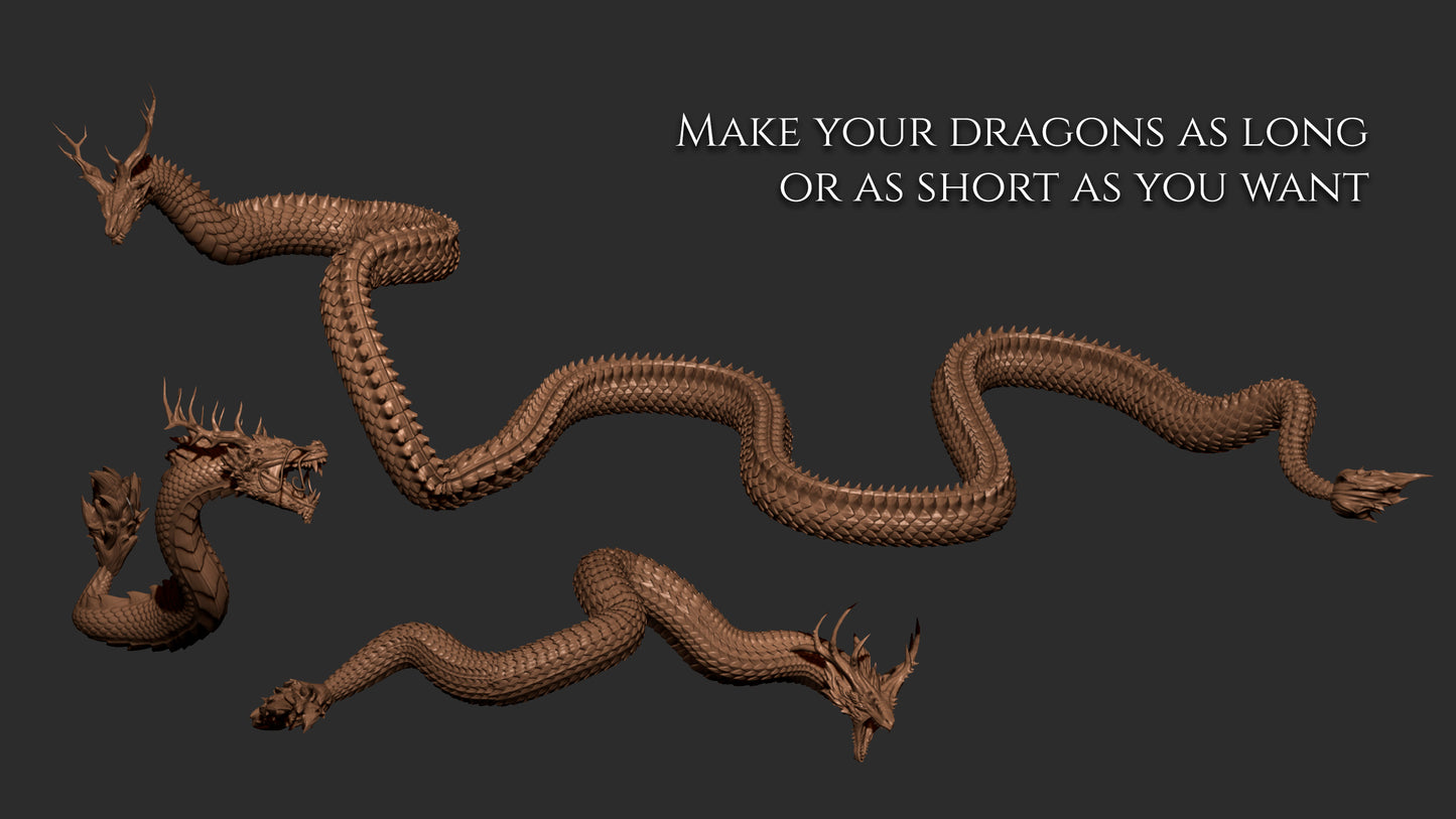 3 Asian Dragons curve brushes for Zbrush