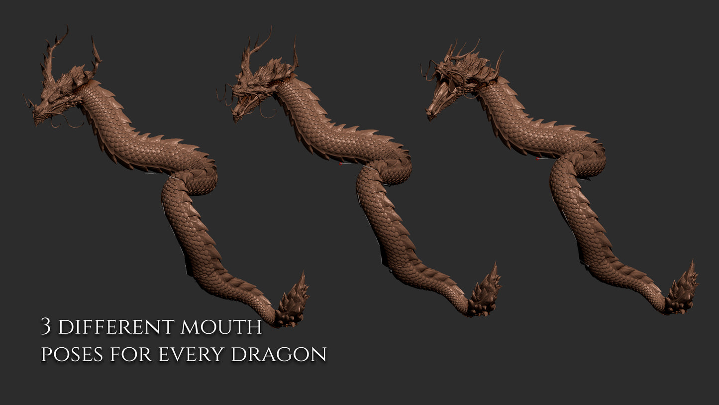 3 Asian Dragons curve brushes for Zbrush