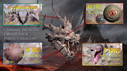 16 Dragon Heads for Zbrush and Blender