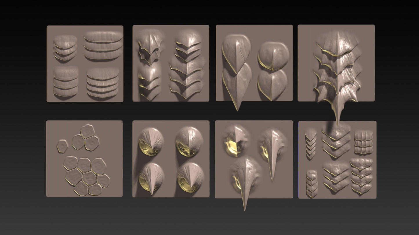 56 pinceles VDM Scales and Spikes de Zbrush para dragones y otras criaturas reptiles