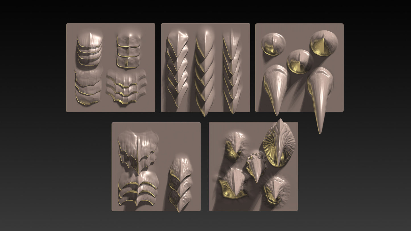56 pinceles VDM Scales and Spikes de Zbrush para dragones y otras criaturas reptiles