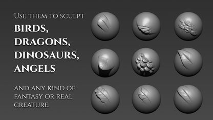 47 Feathers brushes PACK for Eagles, Dragons and Dinosaurs