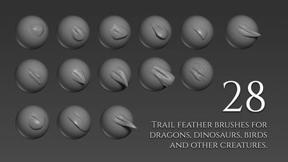 28 Trail Feathers brushes for Zbrush for Dragons and Dinosaurs