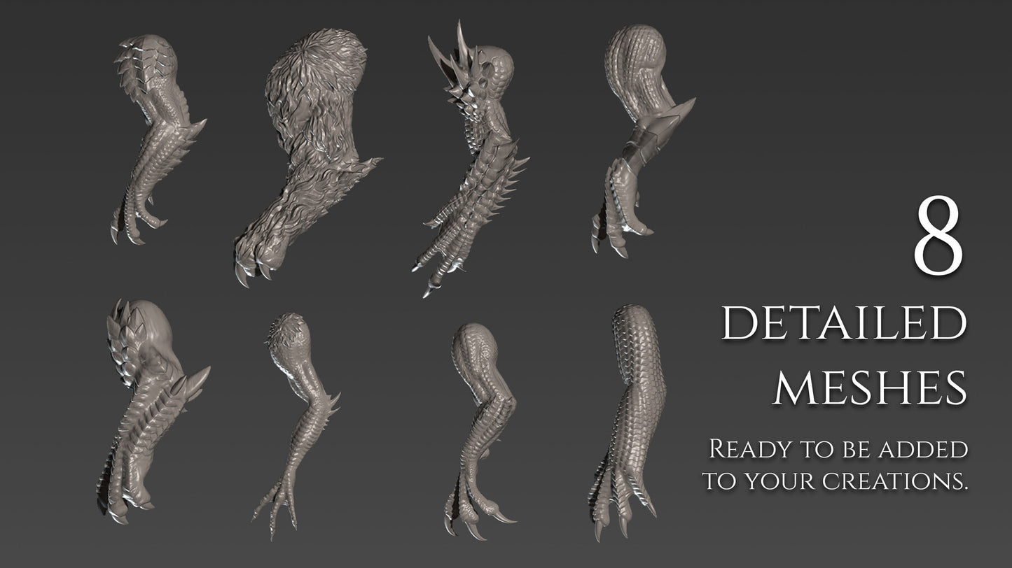 21 brazos y garras para dragones, dinosaurios y otras criaturas.