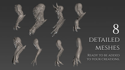 21 brazos y garras para dragones, dinosaurios y otras criaturas.