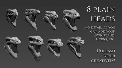 16 Dragon Heads for Zbrush and Blender