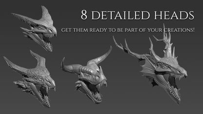 16 Dragon Heads for Zbrush and Blender