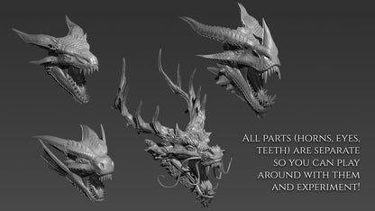 16 Dragon Heads for Zbrush and Blender
