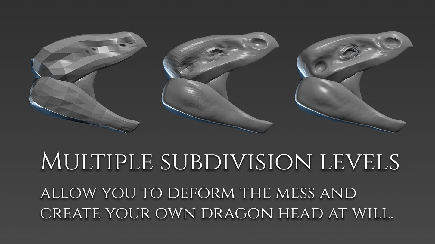 16 Dragon Heads for Zbrush and Blender